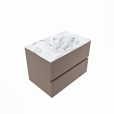 MONDIAZ VICA-DLUX 70cm badmeubel onderkast Smoke 2 lades. Inbouw wastafel CLOUD midden 1 kraangat, kleur Glace, en spiegel model SPOT