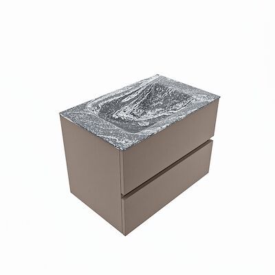 MONDIAZ VICA-DLUX 70cm badmeubel onderkast Smoke 2 lades. Inbouw wastafel CLOUD midden 1 kraangat, kleur Lava, en spiegel model SPOT