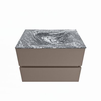 MONDIAZ VICA-DLUX 70cm badmeubel onderkast Smoke 2 lades. Inbouw wastafel CLOUD midden 1 kraangat, kleur Lava.