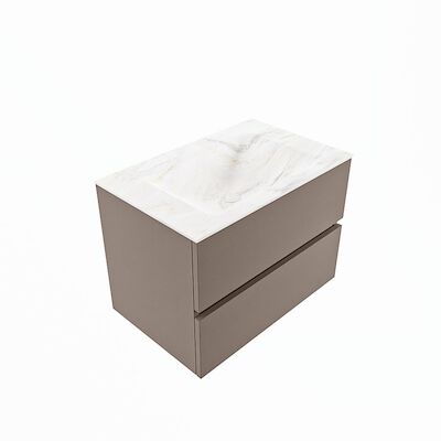 MONDIAZ VICA-DLUX 70cm badmeubel onderkast Smoke 2 lades. Inbouw wastafel CLOUD midden 1 kraangat, kleur Ostra, en spiegel model SPOT
