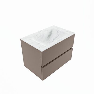 MONDIAZ VICA-DLUX 70cm badmeubel onderkast Smoke 2 lades. Inbouw wastafel CLOUD midden zonder kraangat, kleur Opalo, en spiegel model SPOT