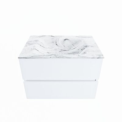 MONDIAZ VICA-DLUX 70cm badmeubel onderkast Talc 2 lades. Inbouw wastafel CLOUD midden 1 kraangat, kleur Glace.