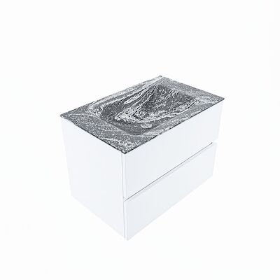 MONDIAZ VICA-DLUX 70cm badmeubel onderkast Talc 2 lades. Inbouw wastafel CLOUD midden 1 kraangat, kleur Lava, en spiegel model SPOT