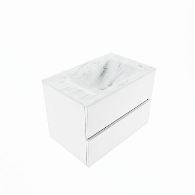 MONDIAZ VICA-DLUX 70cm badmeubel onderkast Talc 2 lades. Inbouw wastafel CLOUD midden zonder kraangat, kleur Opalo, en spiegel model SPOT