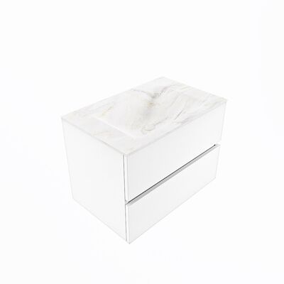 MONDIAZ VICA-DLUX 70cm badmeubel onderkast Talc 2 lades. Inbouw wastafel CLOUD midden zonder kraangat, kleur Ostra, en spiegel model SPOT