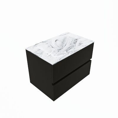 MONDIAZ VICA-DLUX 70cm badmeubel onderkast Urban 2 lades. Inbouw wastafel CLOUD midden 1 kraangat, kleur Glace, en spiegel model SPOT