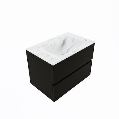 MONDIAZ VICA-DLUX 70cm badmeubel onderkast Urban 2 lades. Inbouw wastafel CLOUD midden 1 kraangat, kleur Opalo, en spiegel model SPOT