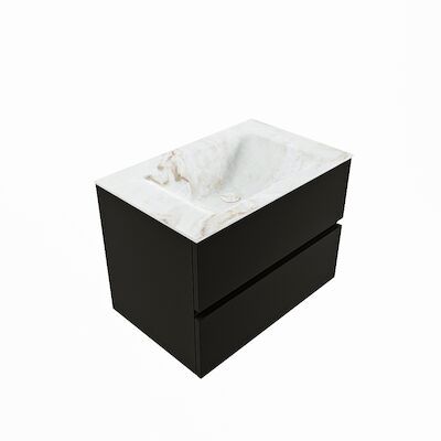 MONDIAZ VICA-DLUX 70cm badmeubel onderkast Urban 2 lades. Inbouw wastafel CLOUD midden zonder kraangat, kleur Frappe, en spiegel model SPOT