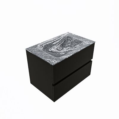 MONDIAZ VICA-DLUX 70cm badmeubel onderkast Urban 2 lades. Inbouw wastafel CLOUD midden zonder kraangat, kleur Lava, en spiegel model SPOT