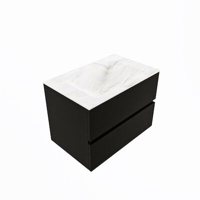 MONDIAZ VICA-DLUX 70cm badmeubel onderkast Urban 2 lades. Inbouw wastafel CLOUD midden zonder kraangat, kleur Ostra, en spiegel model SPOT