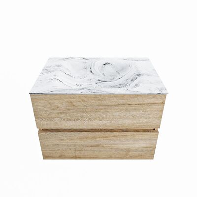 MONDIAZ VICA-DLUX 70cm badmeubel onderkast Washed Oak 2 lades. Inbouw wastafel CLOUD midden 1 kraangat, kleur Glace.