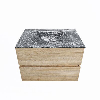 MONDIAZ VICA-DLUX 70cm badmeubel onderkast Washed Oak 2 lades. Inbouw wastafel CLOUD midden 1 kraangat, kleur Lava.