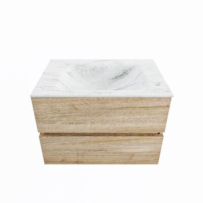 MONDIAZ VICA-DLUX 70cm badmeubel onderkast Washed Oak 2 lades. Inbouw wastafel CLOUD midden zonder kraangat, kleur Opalo.