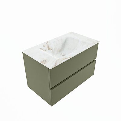 MONDIAZ VICA-DLUX 80cm badmeubel onderkast Army 2 lades. Inbouw wastafel CLOUD midden 1 kraangat, kleur Frappe, en spiegel model SPOT
