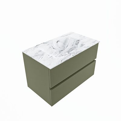 MONDIAZ VICA-DLUX 80cm badmeubel onderkast Army 2 lades. Inbouw wastafel CLOUD midden 1 kraangat, kleur Glace, en spiegel model SPOT
