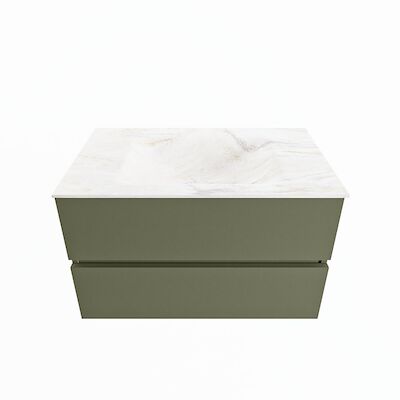 MONDIAZ VICA-DLUX 80cm badmeubel onderkast Army 2 lades. Inbouw wastafel CLOUD midden 1 kraangat, kleur Ostra.