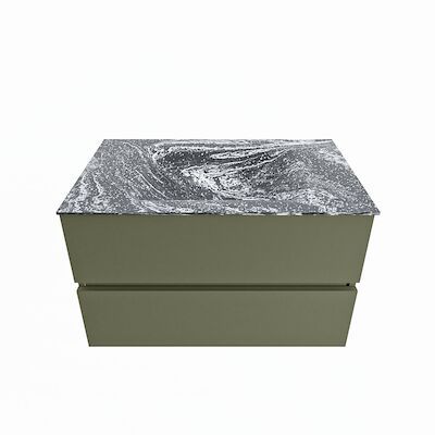 MONDIAZ VICA-DLUX 80cm badmeubel onderkast Army 2 lades. Inbouw wastafel CLOUD midden zonder kraangat, kleur Lava.