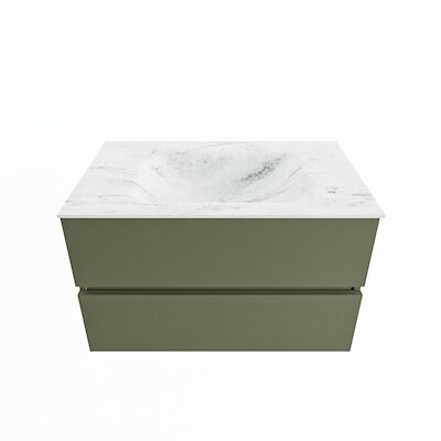 MONDIAZ VICA-DLUX 80cm badmeubel onderkast Army 2 lades. Inbouw wastafel CLOUD midden zonder kraangat, kleur Opalo.