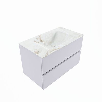 MONDIAZ VICA-DLUX 80cm badmeubel onderkast Cale 2 lades. Inbouw wastafel CLOUD midden zonder kraangat, kleur Frappe, en spiegel model SPOT