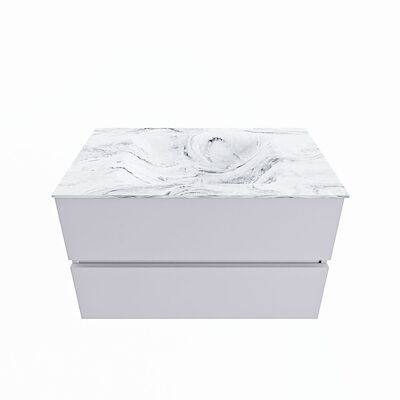 MONDIAZ VICA-DLUX 80cm badmeubel onderkast Cale 2 lades. Inbouw wastafel CLOUD midden zonder kraangat, kleur Glace.