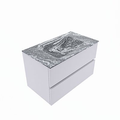 MONDIAZ VICA-DLUX 80cm badmeubel onderkast Cale 2 lades. Inbouw wastafel CLOUD midden zonder kraangat, kleur Lava, en spiegel model SPOT