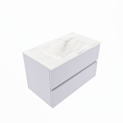 MONDIAZ VICA-DLUX 80cm badmeubel onderkast Cale 2 lades. Inbouw wastafel CLOUD midden zonder kraangat, kleur Ostra, en spiegel model SPOT