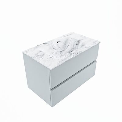 MONDIAZ VICA-DLUX 80cm badmeubel onderkast Clay 2 lades. Inbouw wastafel CLOUD midden 1 kraangat, kleur Glace, en spiegel model SPOT