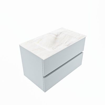 MONDIAZ VICA-DLUX 80cm badmeubel onderkast Clay 2 lades. Inbouw wastafel CLOUD midden 1 kraangat, kleur Ostra, en spiegel model SPOT
