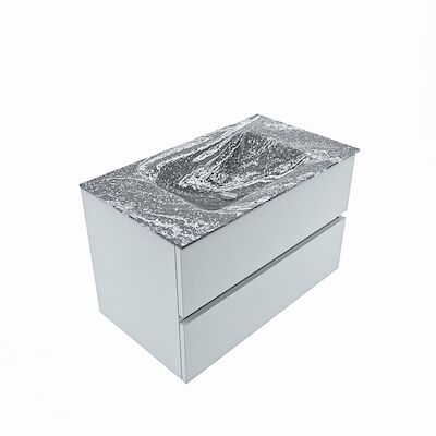 MONDIAZ VICA-DLUX 80cm badmeubel onderkast Clay 2 lades. Inbouw wastafel CLOUD midden zonder kraangat, kleur Lava, en spiegel model SPOT