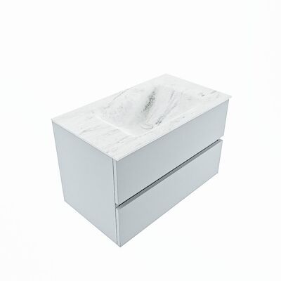 MONDIAZ VICA-DLUX 80cm badmeubel onderkast Clay 2 lades. Inbouw wastafel CLOUD midden zonder kraangat, kleur Opalo, en spiegel model SPOT