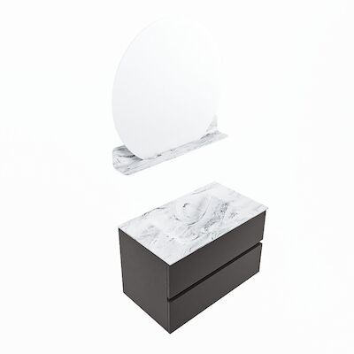 MONDIAZ VICA-DLUX 80cm badmeubel onderkast Dark grey 2 lades. Inbouw wastafel CLOUD midden 1 kraangat, kleur Glace, en spiegel model SPOT