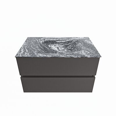 MONDIAZ VICA-DLUX 80cm badmeubel onderkast Dark grey 2 lades. Inbouw wastafel CLOUD midden zonder kraangat, kleur Lava.