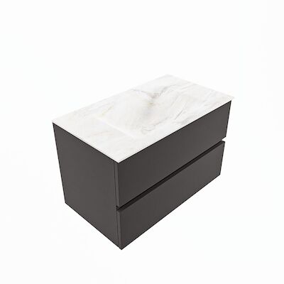 MONDIAZ VICA-DLUX 80cm badmeubel onderkast Dark grey 2 lades. Inbouw wastafel CLOUD midden zonder kraangat, kleur Ostra, en spiegel model SPOT