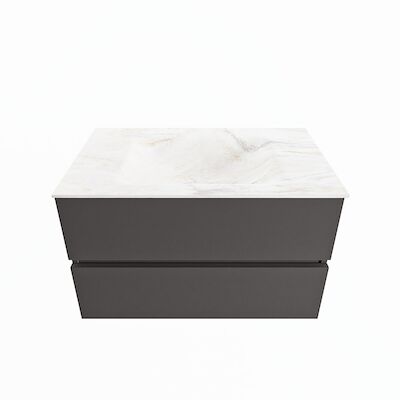 MONDIAZ VICA-DLUX 80cm badmeubel onderkast Dark grey 2 lades. Inbouw wastafel CLOUD midden zonder kraangat, kleur Ostra.