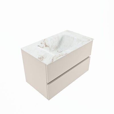 MONDIAZ VICA-DLUX 80cm badmeubel onderkast Linen 2 lades. Inbouw wastafel CLOUD midden 1 kraangat, kleur Frappe, en spiegel model SPOT