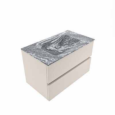 MONDIAZ VICA-DLUX 80cm badmeubel onderkast Linen 2 lades. Inbouw wastafel CLOUD midden 1 kraangat, kleur Lava, en spiegel model SPOT