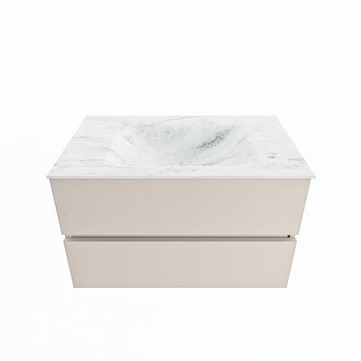 MONDIAZ VICA-DLUX 80cm badmeubel onderkast Linen 2 lades. Inbouw wastafel CLOUD midden 1 kraangat, kleur Opalo.