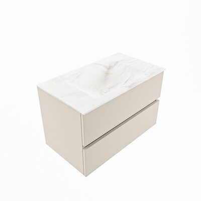MONDIAZ VICA-DLUX 80cm badmeubel onderkast Linen 2 lades. Inbouw wastafel CLOUD midden zonder kraangat, kleur Ostra, en spiegel model SPOT