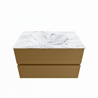 MONDIAZ VICA-DLUX 80cm badmeubel onderkast Oro 2 lades. Inbouw wastafel CLOUD midden 1 kraangat, kleur Glace.