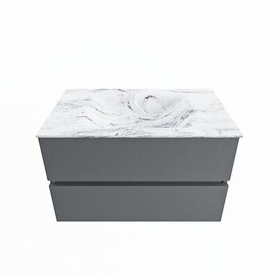 MONDIAZ VICA-DLUX 80cm badmeubel onderkast Plata 2 lades. Inbouw wastafel CLOUD midden 1 kraangat, kleur Glace.