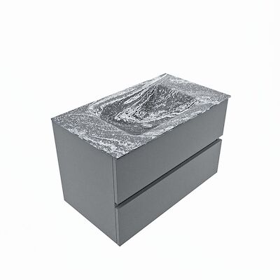 MONDIAZ VICA-DLUX 80cm badmeubel onderkast Plata 2 lades. Inbouw wastafel CLOUD midden 1 kraangat, kleur Lava, en spiegel model SPOT