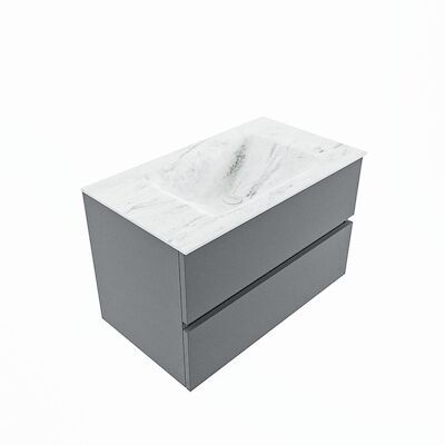 MONDIAZ VICA-DLUX 80cm badmeubel onderkast Plata 2 lades. Inbouw wastafel CLOUD midden 1 kraangat, kleur Opalo, en spiegel model SPOT