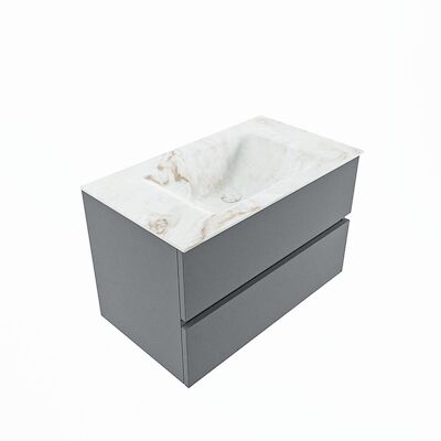 MONDIAZ VICA-DLUX 80cm badmeubel onderkast Plata 2 lades. Inbouw wastafel CLOUD midden zonder kraangat, kleur Frappe, en spiegel model SPOT