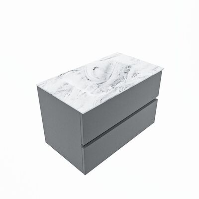 MONDIAZ VICA-DLUX 80cm badmeubel onderkast Plata 2 lades. Inbouw wastafel CLOUD midden zonder kraangat, kleur Glace, en spiegel model SPOT
