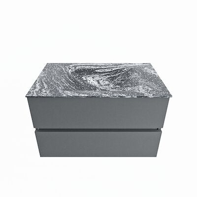 MONDIAZ VICA-DLUX 80cm badmeubel onderkast Plata 2 lades. Inbouw wastafel CLOUD midden zonder kraangat, kleur Lava.