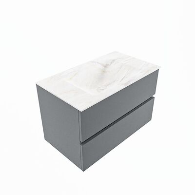 MONDIAZ VICA-DLUX 80cm badmeubel onderkast Plata 2 lades. Inbouw wastafel CLOUD midden zonder kraangat, kleur Ostra, en spiegel model SPOT