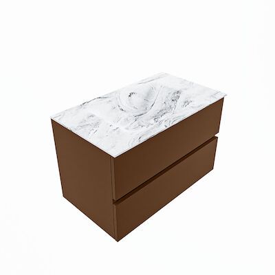 MONDIAZ VICA-DLUX 80cm badmeubel onderkast Rust 2 lades. Inbouw wastafel CLOUD midden 1 kraangat, kleur Glace, en spiegel model SPOT
