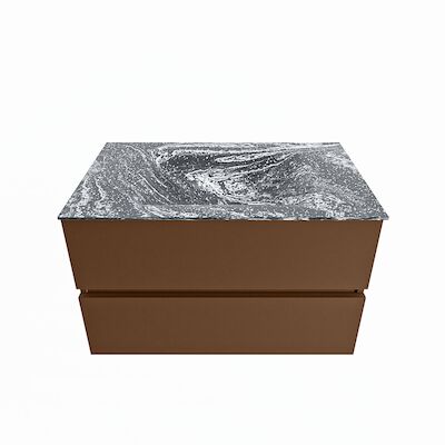 MONDIAZ VICA-DLUX 80cm badmeubel onderkast Rust 2 lades. Inbouw wastafel CLOUD midden zonder kraangat, kleur Lava.