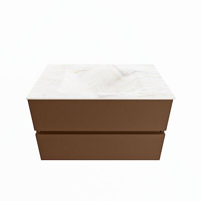 MONDIAZ VICA-DLUX 80cm badmeubel onderkast Rust 2 lades. Inbouw wastafel CLOUD midden zonder kraangat, kleur Ostra.
