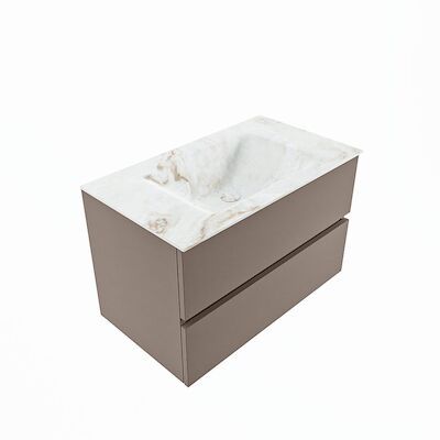 MONDIAZ VICA-DLUX 80cm badmeubel onderkast Smoke 2 lades. Inbouw wastafel CLOUD midden 1 kraangat, kleur Frappe, en spiegel model SPOT